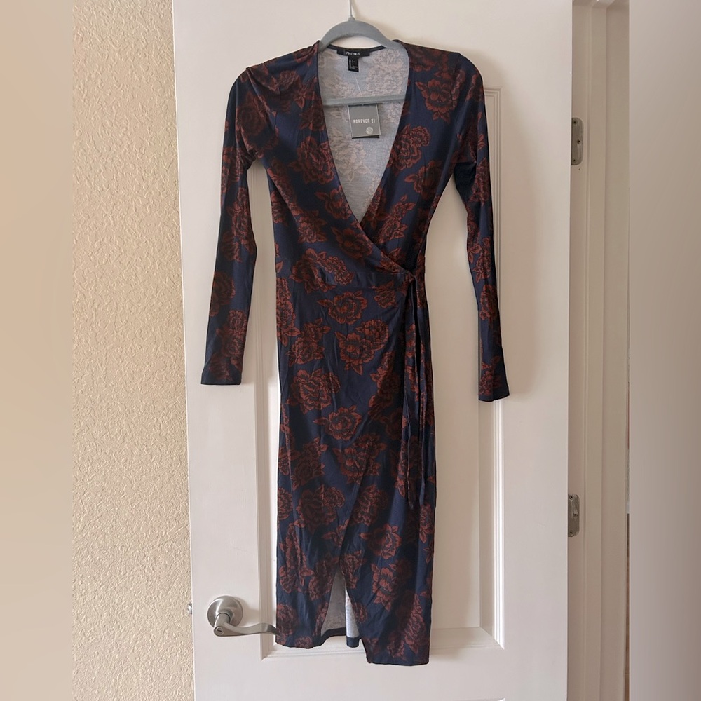 Forever 21 Wrap Dress Blue/Orange Floral